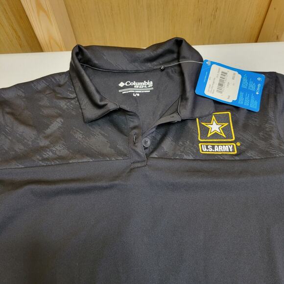 COLUMBIA GOLF US ARMY BLACK CAMO SHORT SLEEVE HOT WEATHER POLO SHIRT L NWT - Picture 2 of 6